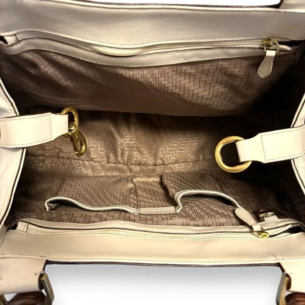 Cole Haan Woven White Leather Tote Bag Purse - Picture 7 of 7